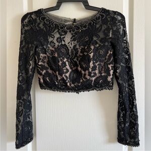 Morilee Black lace Cropped Long Sleeve Top size 2